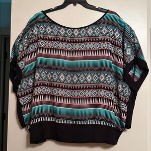 Geometric Patterned Top in Teal and Black